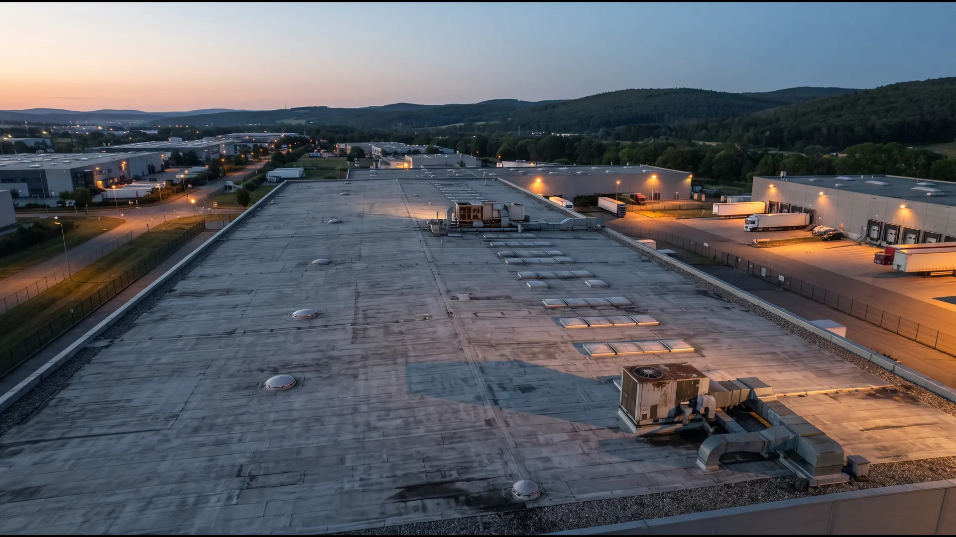 Termovizní inspekce ploché střechy průmyslové haly dronem v Ústeckém kraji